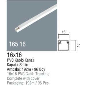 DLX 16X16 PVC KABLO KANALI 2 MT BOY