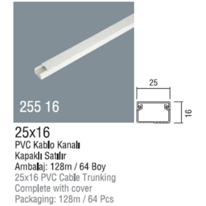 DLX 25X16 PVC KABLO KANALI 2 MT BOY