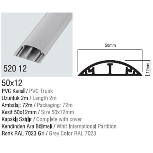 DLX 50X12 PVC DÖŞEME ÜSTÜ KABLO KANALI