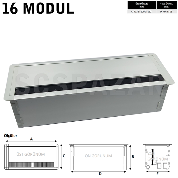 16 MODÜL MASA ÜSTÜ KAPAKLI PRİZ KUTUSU ELOKSAL